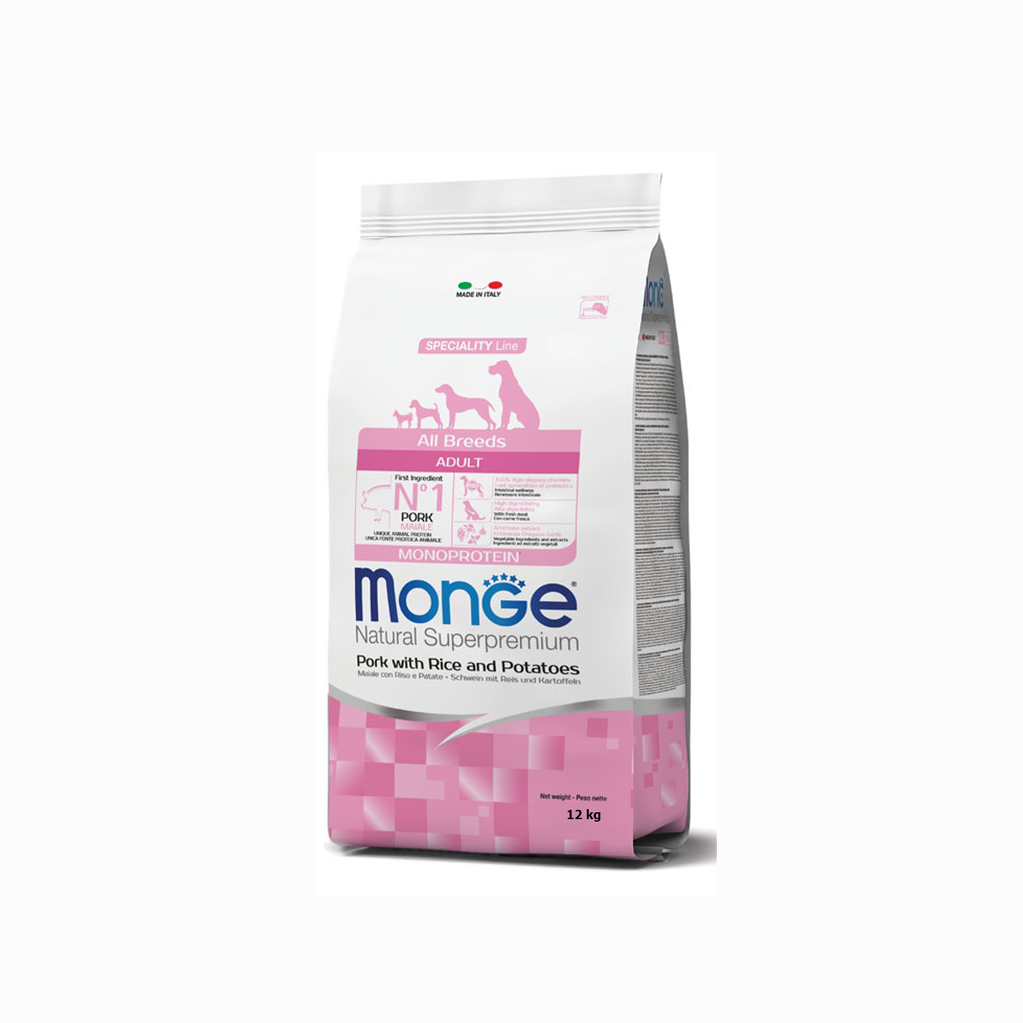Monge Natural Superpremium All Breeds Adult Monoprotein Maiale con Riso e Patate 12 kg