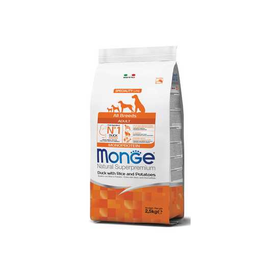 Monge Natural Superpremium All Breeds Adult Monoprotein Anatra con Riso e Patate 2.5 KG